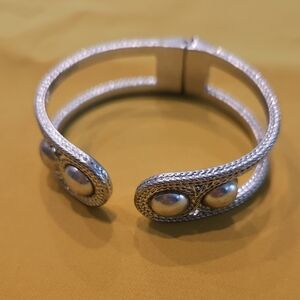 Lucky Brand Silver Tone Chain Hinge Cuff Bracelet